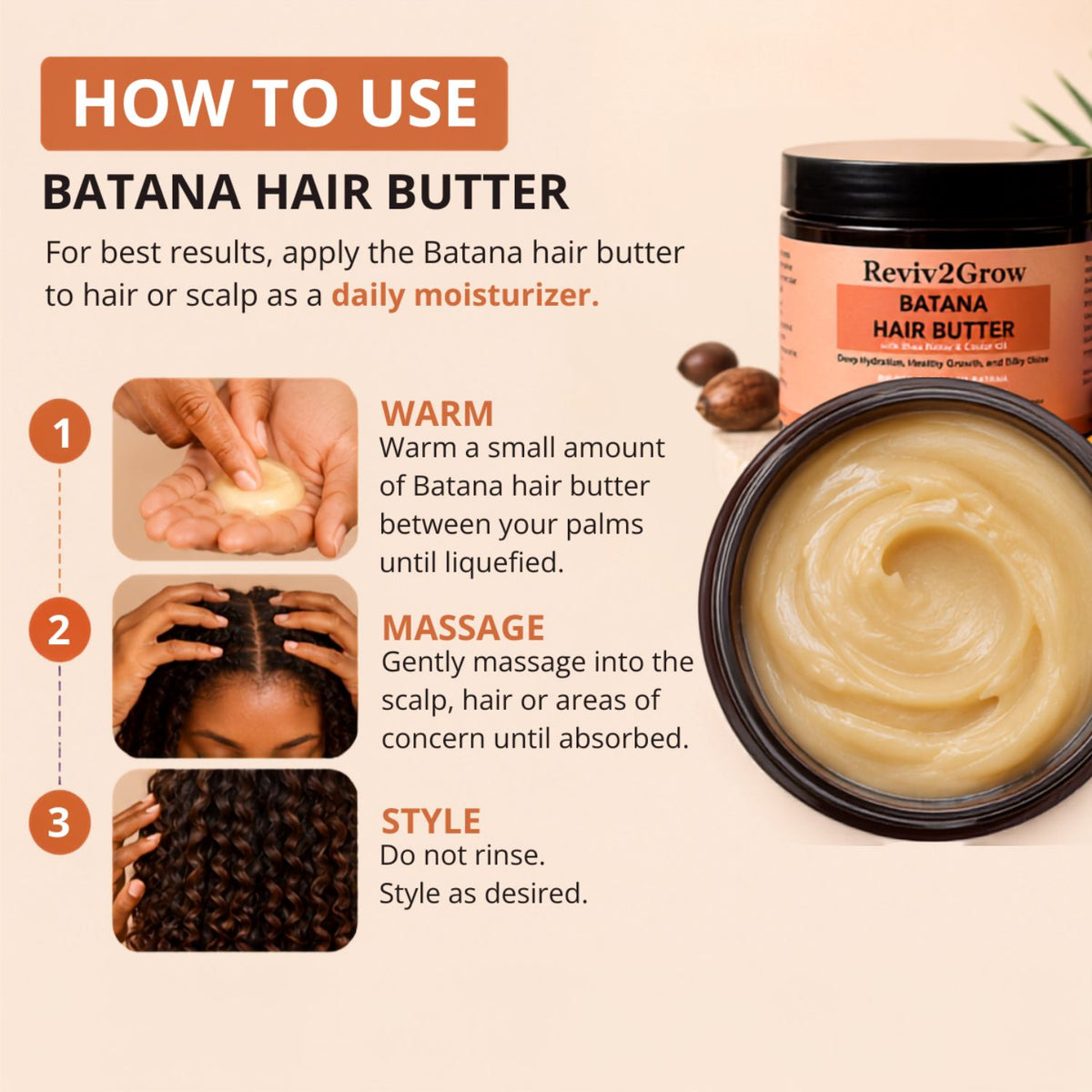 Reviv2Grow 100% Natural Batana Butter with Shea Butter & Castor Oil -4oz