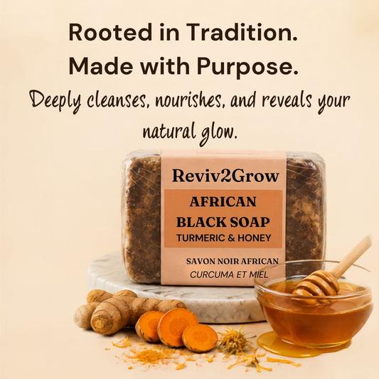 Reviv2Grow African Black Soap With Turmeric & Honey- 4.5oz