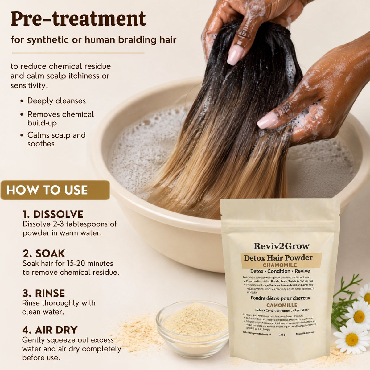 Reviv2Grow Detox Hair Powder for Braids, Locs, Twist & Natural Hair Chamomile -226g