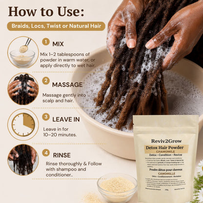 Reviv2Grow Detox Hair Powder for Braids, Locs, Twist & Natural Hair Chamomile -226g