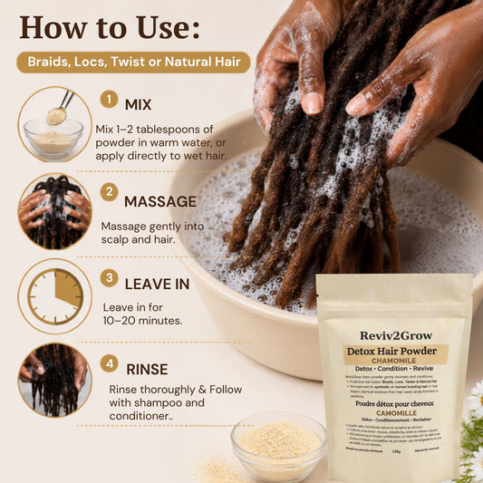 Reviv2Grow Detox Hair Powder for Braids, Locs, Twist & Natural Hair Chamomile -226g