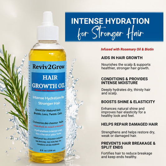 Reviv2Grow Hair Growth Oil Infused with Rosemary Oil & Biotin -8oz