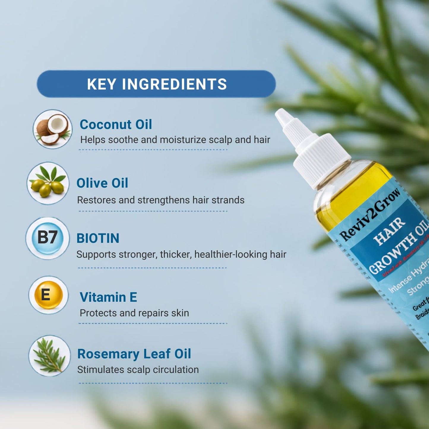 Reviv2Grow Hair Growth Oil Infused with Rosemary Oil & Biotin -8oz