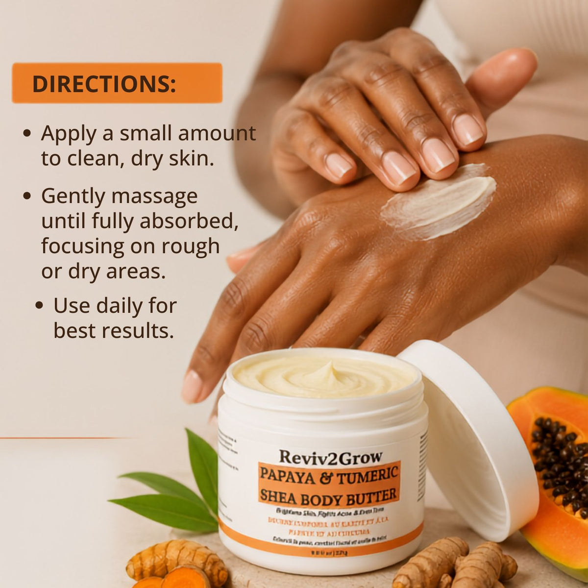Reviv2Grow 100% Papaya & Turmeric Shea Body Butter -8oz