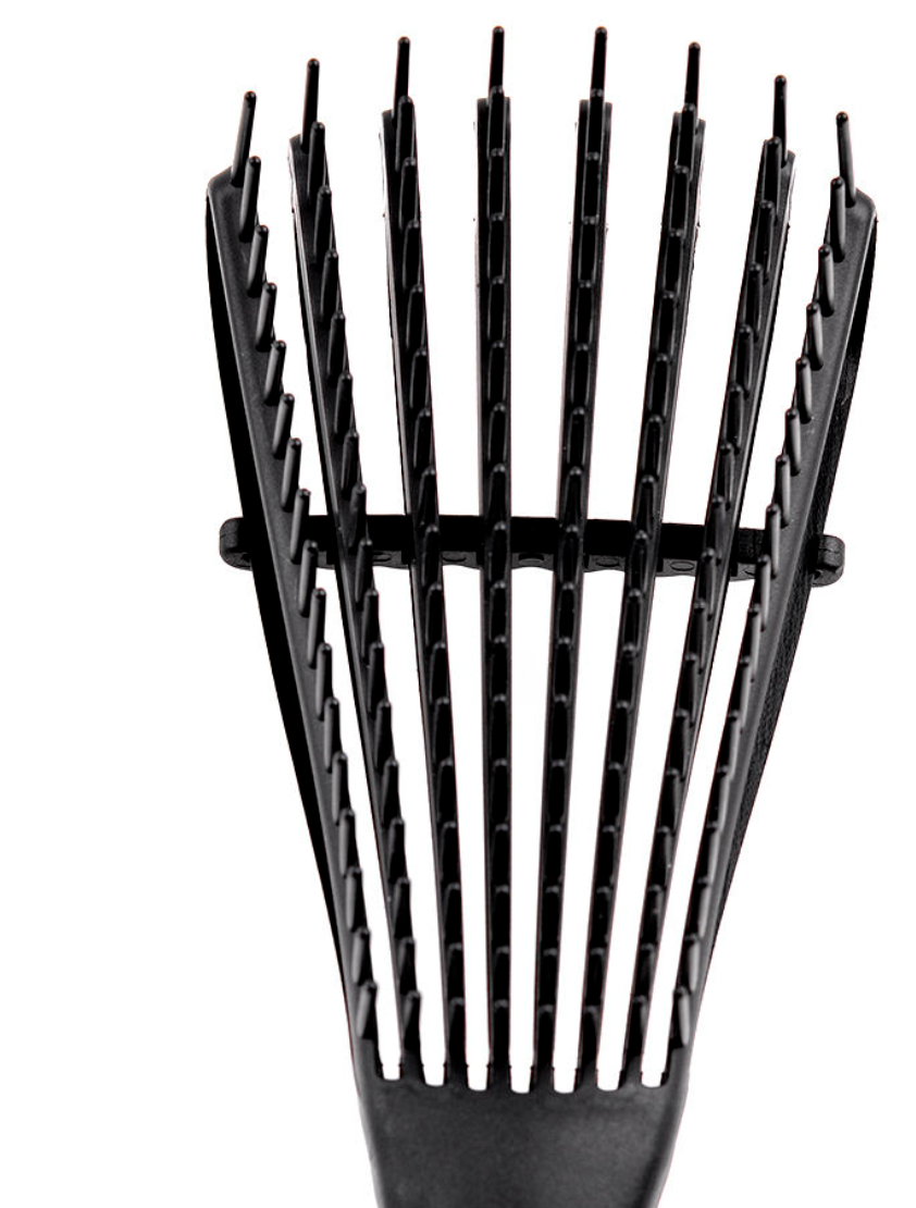 Black hairbrush with bristle design on a white background