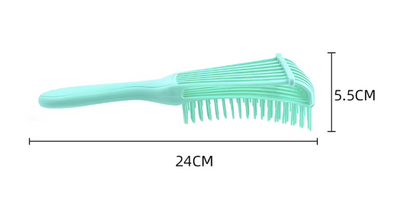 Turquoise comb with measurements on a white background