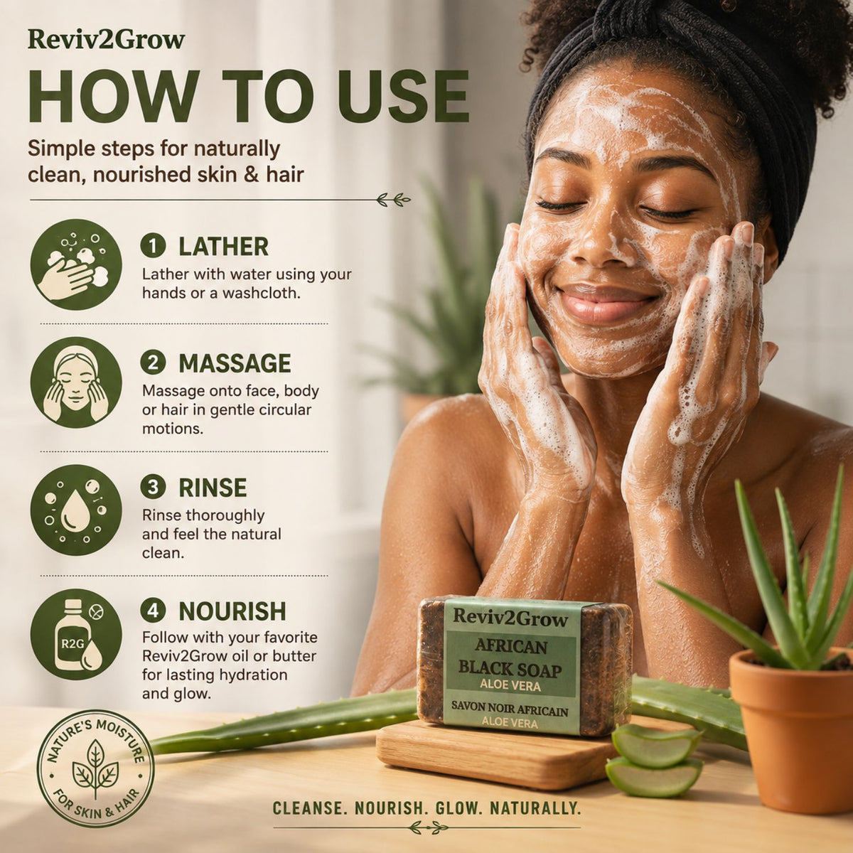 Reviv2Grow African Black Soap with Aloe Vera -4.5 oz