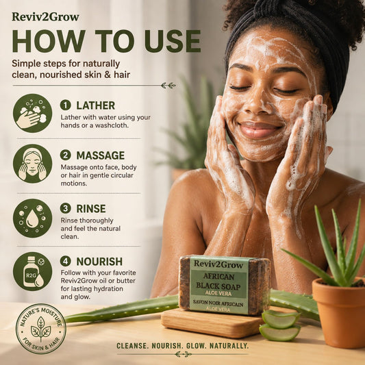 Reviv2Grow African Black Soap with Aloe Vera -4.5 oz