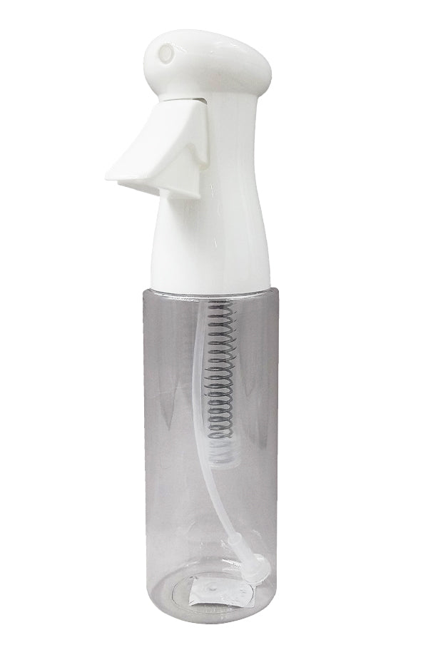 White spray bottle with clear nozzle on a white background