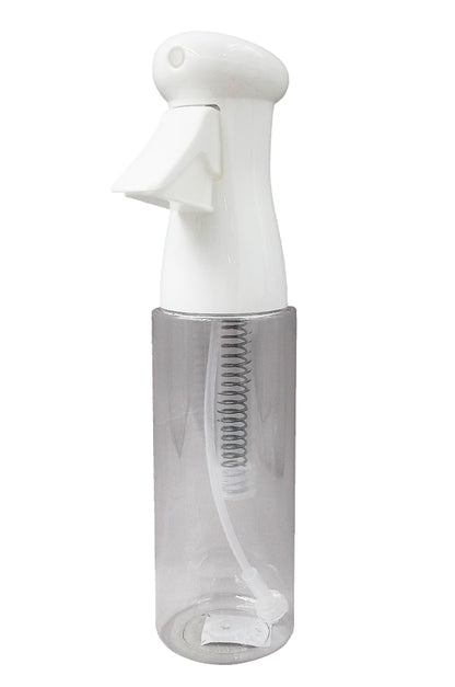 White spray bottle with clear nozzle on a white background