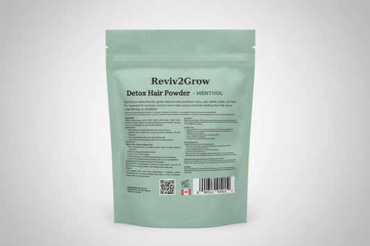 Reviv2Grow Detox Hair Powder Menthol package on a white background