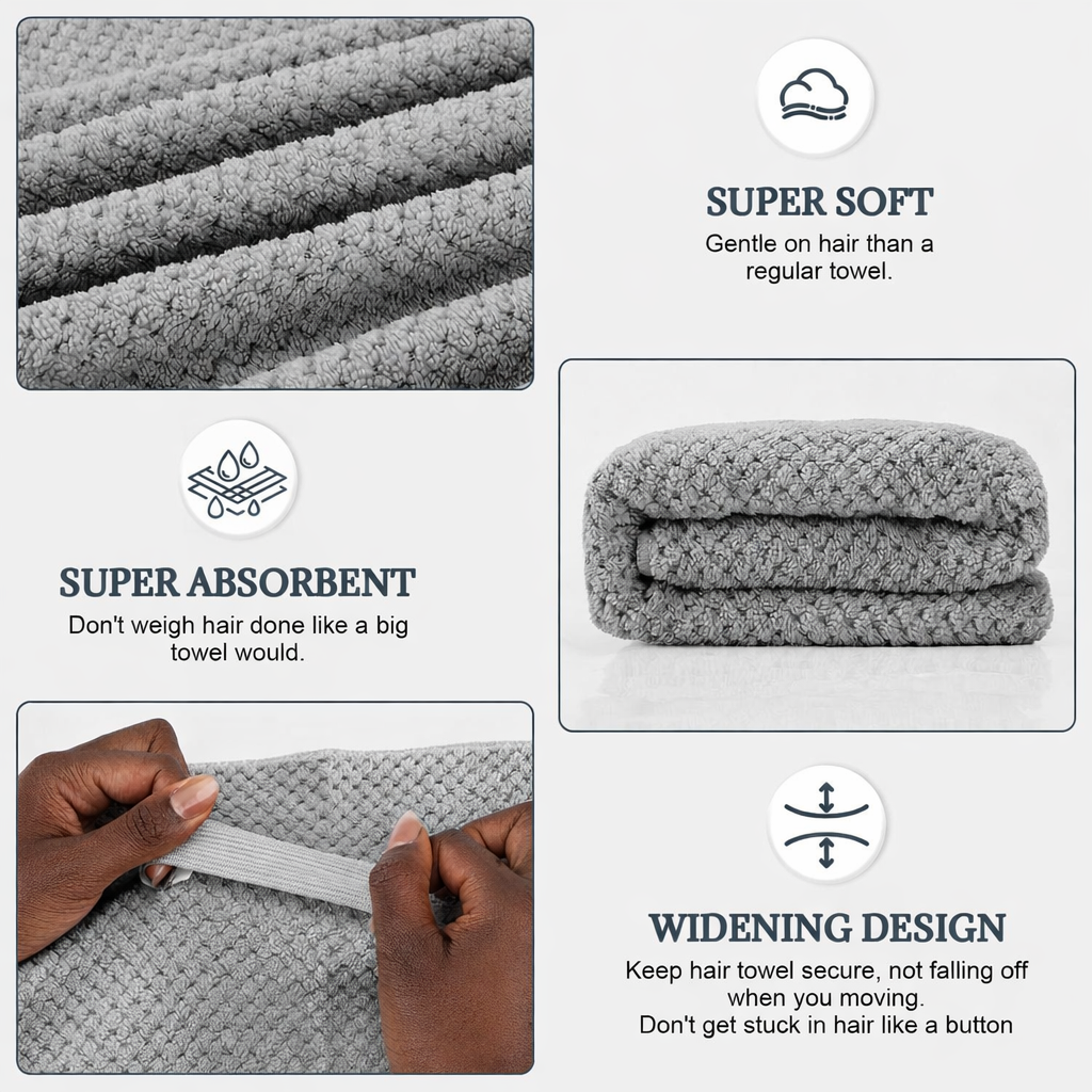 Gray hair towel with features highlighted on a white background