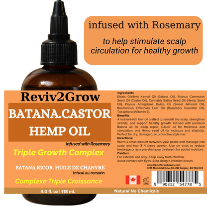 Reviv2Grow Triple Growth Complex Batana.Castor.Hemp Seed Oil infused with Rosemary-4oz