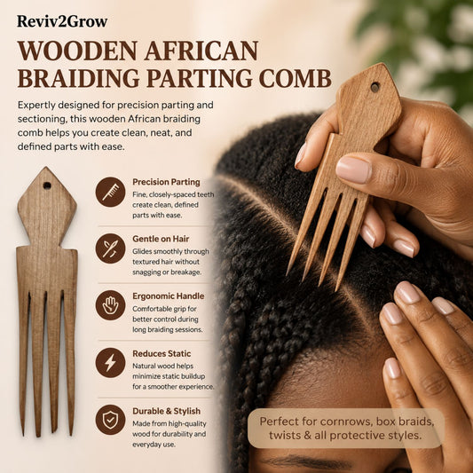 Reviv2Grow Wooden African Braiding Parting Comb