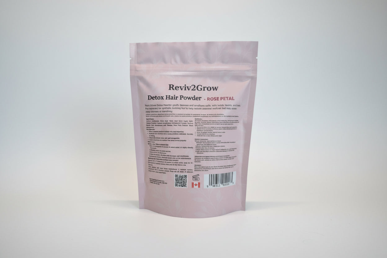 Reviv2Grow Detox Hair Powder packaging on a white background