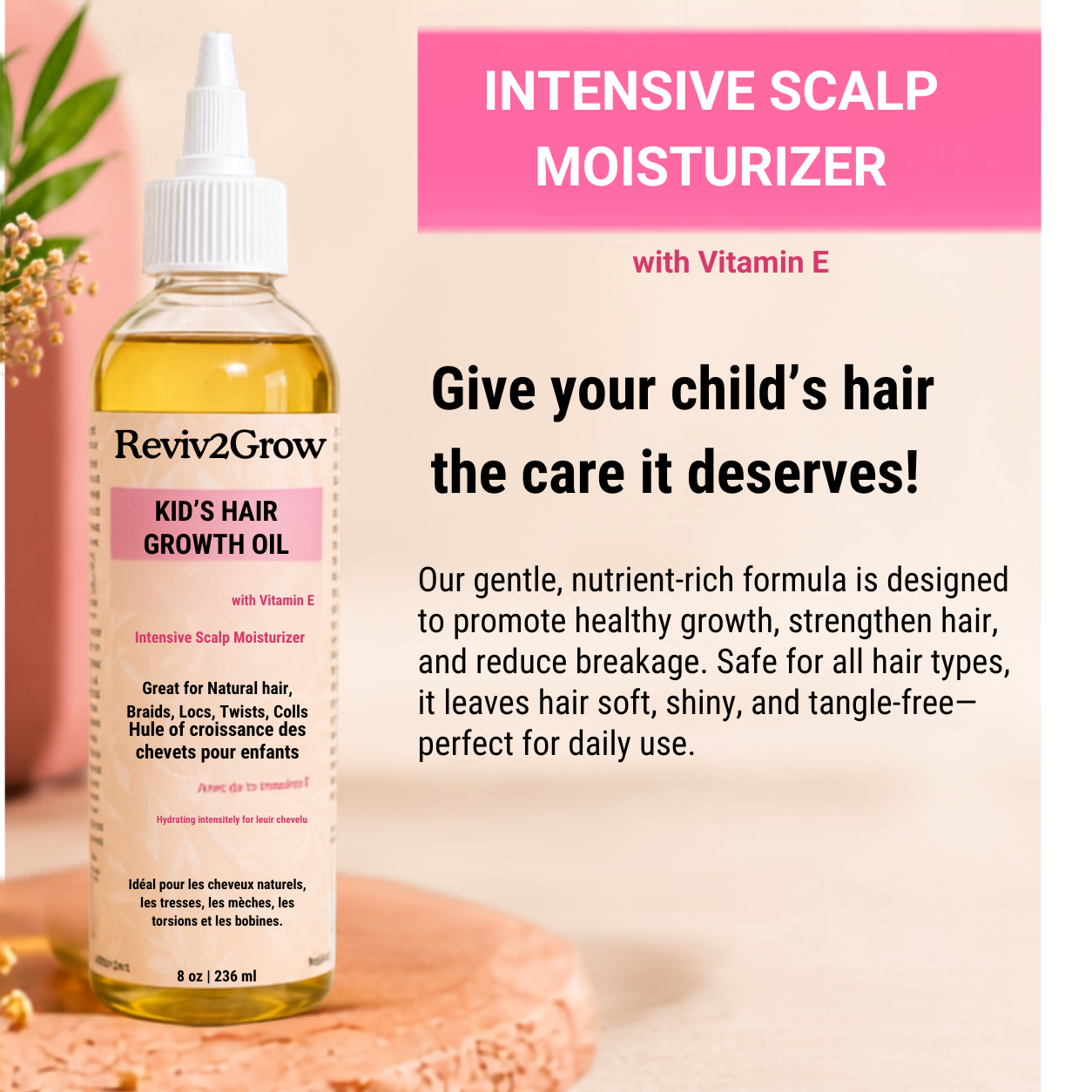 Reviv2Grow Kids Hair Growth Oil with Vitamin E (8oz)