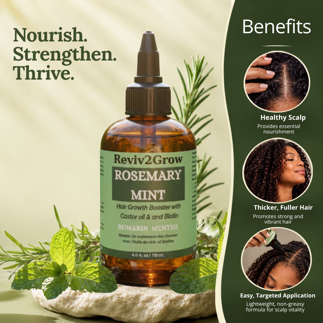 Reviv2Grow Rosemary Mint Hair Growth Booster with Castor and Biotin (4oz)