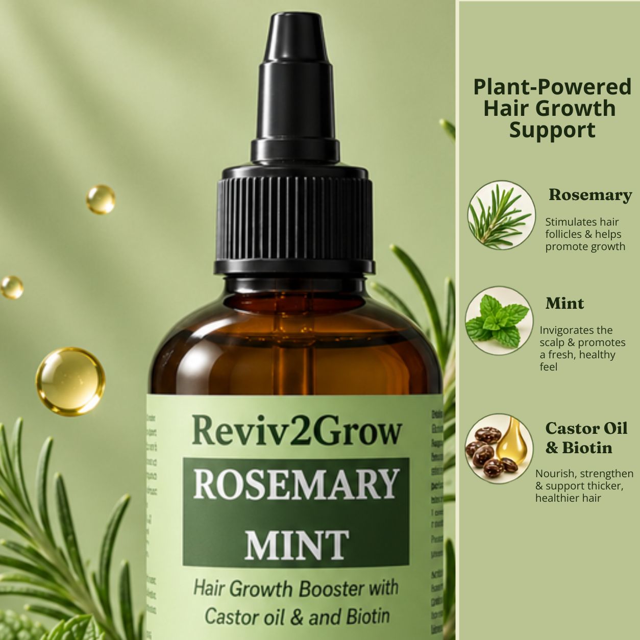 Reviv2Grow Rosemary Mint Hair Growth Booster with Castor and Biotin (4oz)